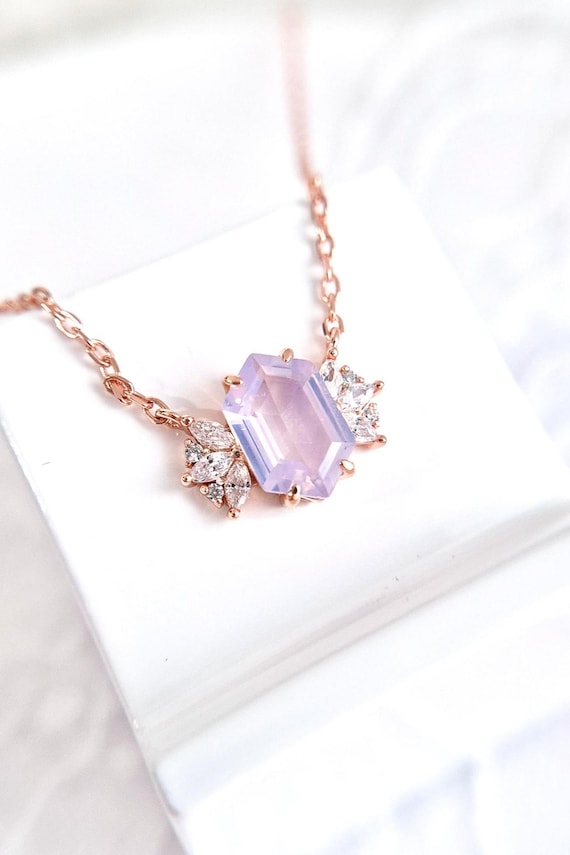 Lavender Quartz Necklace, Rose gold pendant necklace, Lavendelquarz Halskette, Collier quartz lavande, Collana in quarzo lavanda, Rosegold
