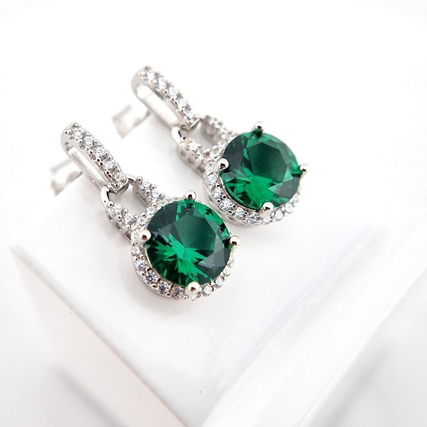 Emerald Earrings, Smaragd Ohrringe, silver jewelry stud earrings, Silber Edelstein Ohrringe, Gemstone Earrings, grüne Smaragd Ohrstecker