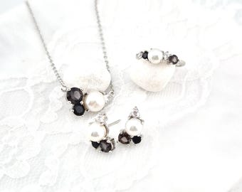 Pearl Jewelry Set, pearl earrings, freshwater water pearl ring, dainty pearl necklace, pearl bridal set, modern pearl jewelry, real pearls