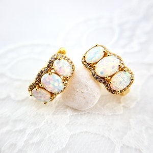 White Opal Jewelry set - Opal Ring, Opal Earrings, Opal pendant necklace, Weiss Opal Schmuckset, gold plated silver set gift for her jewelry bild 2