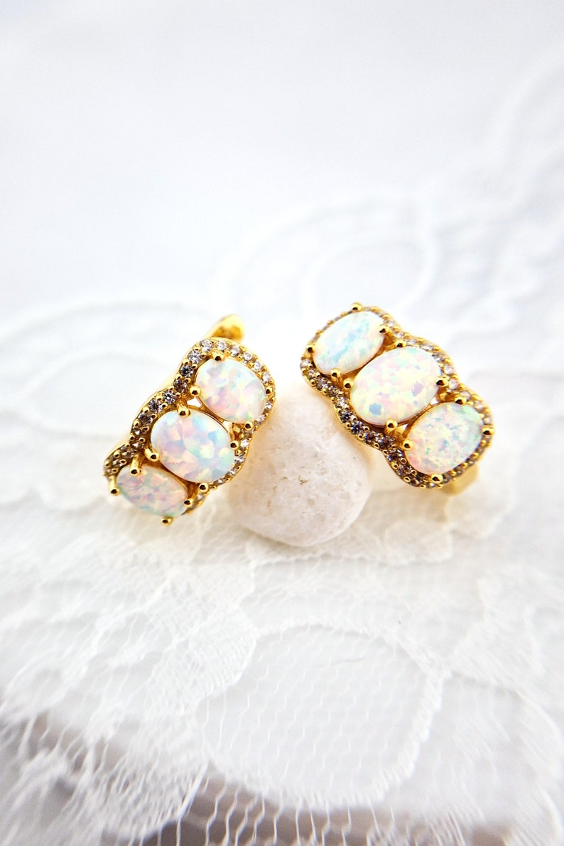 White Opal Jewelry set - Opal Ring, Opal Earrings, Opal pendant necklace, Weiss Opal Schmuckset, gold plated silver set gift for her jewelry bild 2