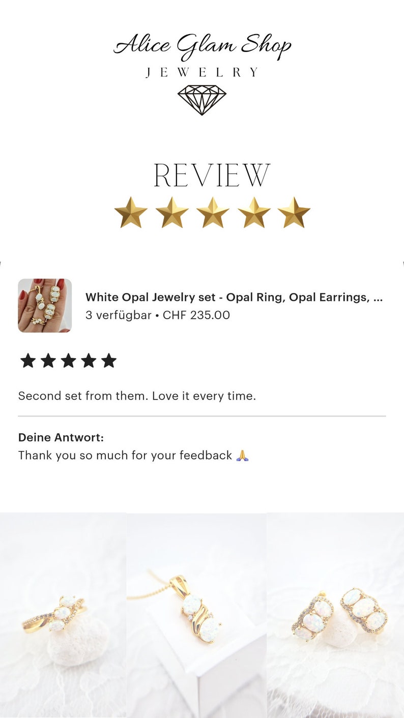 White Opal Jewelry set - Opal Ring, Opal Earrings, Opal pendant necklace, Weiss Opal Schmuckset, gold plated silver set gift for her jewelry bild 6
