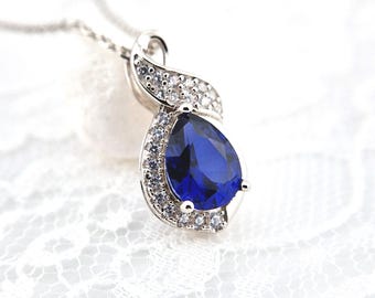 Collier Saphir, Collier Saphir Bleu, Pendentif Saphir, Saphir Bleu Royal, Collier Argent Femme, Collier Pendentif, Collier Argent