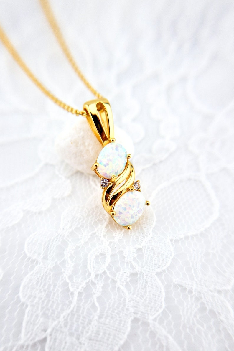 White Opal Jewelry set - Opal Ring, Opal Earrings, Opal pendant necklace, Weiss Opal Schmuckset, gold plated silver set gift for her jewelry bild 4