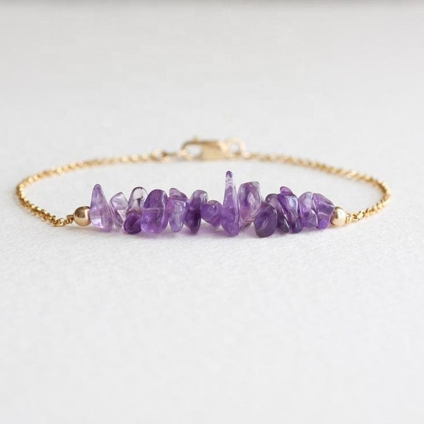 Amethyst Armband, Amethyst Bracelet, Edelstein Armband, lila Naturstein Schmuck, Februar Geburtsstein Amethyst Armband Geschenk