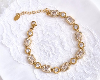Golden Bracelet with Zircon Stones, Stainless steel bracelet in gold with CZ diamond imitation, gold jewelry for her, jewellery gift