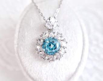 Silver necklace blue zirconia, CZ necklace, blue zirconia pendant, pendant necklace, silver necklace, necklace jewelry, CZ Diamond jewelry