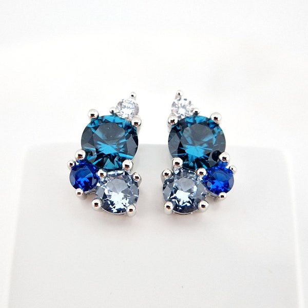 London Blue Topaz Earrings, Blau Topas Ohrstecker, Silber Ohrringe, Edelstein Ohrringe mit Edelsteinen Topas, Aquamarin, Saphir weiss Zirkon