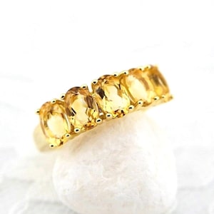Citrine Ring, goldener Edelstein Ring - Silber Ring mit gelben Citrin Edelsteinen, Citrin Ring, Multistein Ring, Geburtsstein Ring Citrin