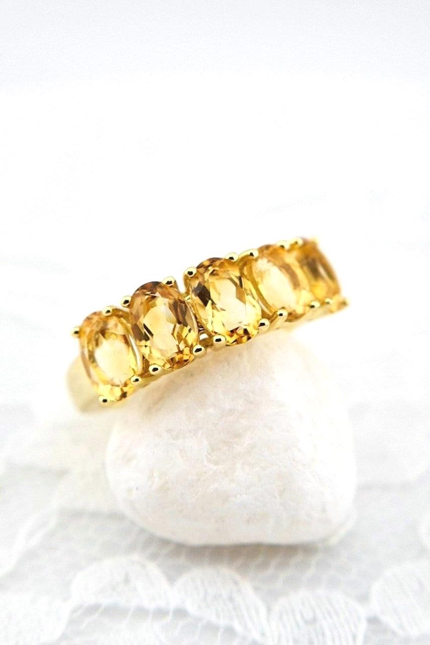 Citrine Ring, Golden gemstone Ring - Silber Ring mit gelben Citrin Edelsteinen, Multistein Ring, Geburtsstein Ring Citrin