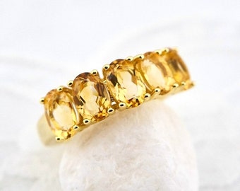 Citrin Ring - Citrine Ring, Edelstein Ring, Multistein Ring, Geburtsstein Ring mit gelben Citrin Edelsteinen