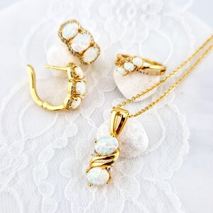White Opal Jewelry set - Opal Ring, Opal Earrings, Opal pendant necklace, Weiss Opal Schmuckset, gold plated silver set gift for her jewelry bild 5