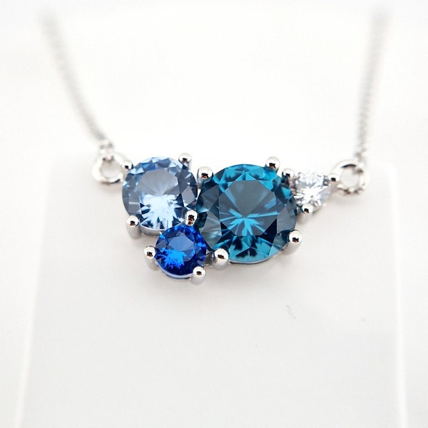 London Blue Topaz Necklace, Blau Topas Halskette Silber Kette mit Edelstein Anhänger mit blauen Steinen, Blautopas, Aquamarin, blauer Saphir