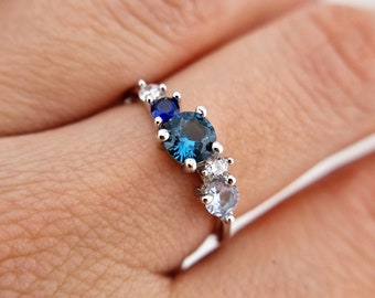 Blue Gemstone Ring - Silver ring with blue stones: London Blue Topaz, Aquamarine, Blue sapphire ring, topaz ring, aquamarine ring jewelry