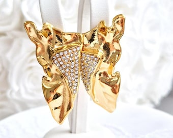 Statement Earrings, golden earrings, s steel earrings, 18k gold-plated stainless steel earrings with tiny CZ stones, wing geometric earrings