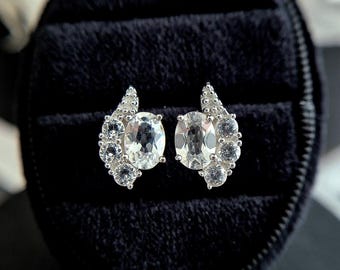 Topaz earrings, silver studs with white topaz gemsotnes