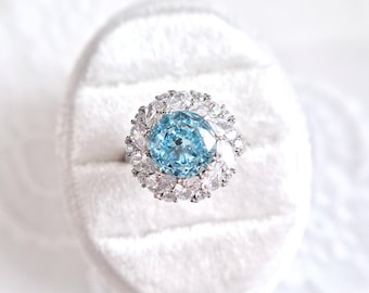 Blue Zirconia Ring, Blue Ring, silver ring, elegant ring for her, zirconia ring, CZ ring ice blue, CZ diamond jewelry, statement ring