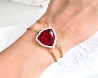 Red stone Bracelet, stainless steel bracelet with red Cubic Zirconia stone, golden gracelet, statement jewelry, gift for her