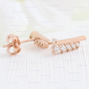 14K Gold Diamond Crawler Earrings: Handmade Tiara Studs
