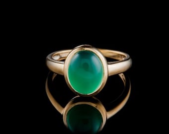 Anillo de ónix verde: Ovalado, plata de ley 925 chapada en oro.