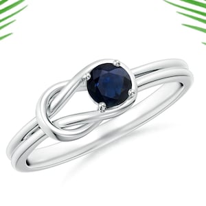 Blue Sapphire Infinity Knot Ring: 925 Sterling Silver, 5mm Gemstone