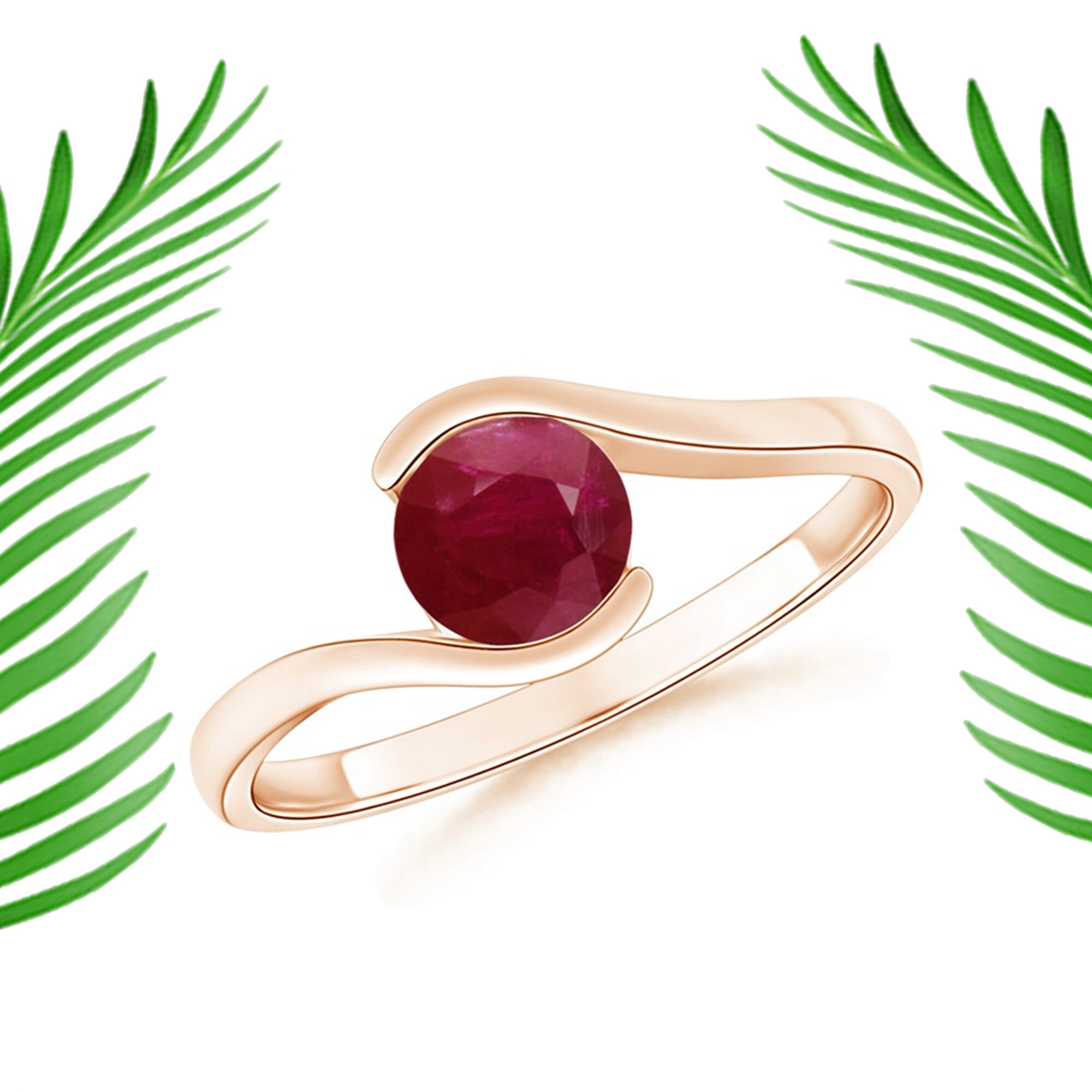 Ruby♥୨୧˙˳⋆﻿　1225 Semi Bezel-set Solitaire Round Ruby Bypass Ring-925 Sterling