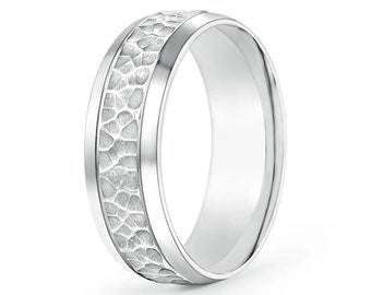 Gehamerde 925 sterlingzilveren ring: afgeschuinde comfortabele pasvorm trouwring