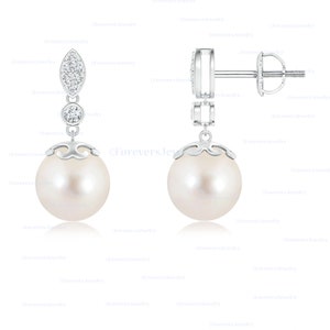 freshwater pearl earrings, leaf motif earring, pearl earring, round pearl earrings, 14k solid gold earrings, women stud, wedding stud