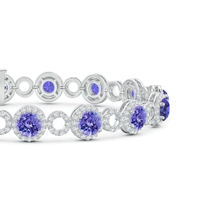 Tanzanite Bracelet, 925 Sterling Silver Bracelet, Tanzanite and White Topaz Open Circle Bracelet, Handmade Bracelet, birthday gift