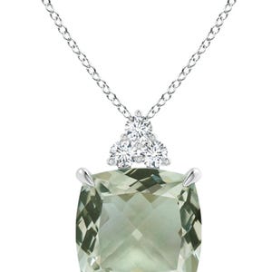 925 Silver Pendant, Cushion Green Amethyst Pendant, Trio Topaz Pendant, Natural Amethyst pendant Necklace, wedding necklace, Birthday Gift