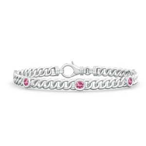 Handmade Pink Tourmaline Bracelet: Sterling Silver Curb Chain Link