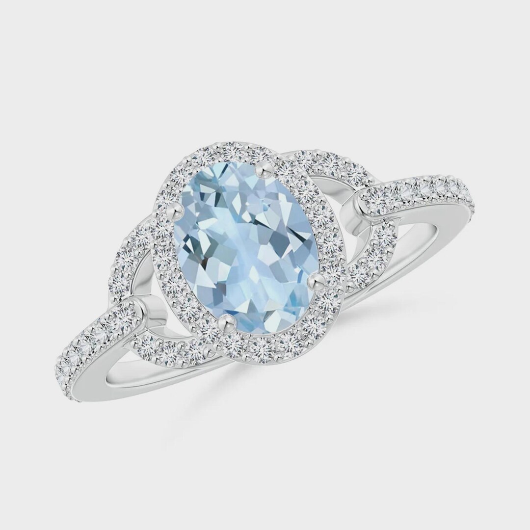 Vintage Style Oval Sky Blue Topaz Halo Ring 925 Sterling Silver Ring ...