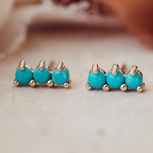 Sleeping Beauty Turquoise Stud Earrings: Handmade 925 Sterling Silver