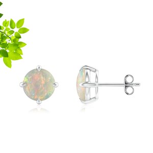 ethiopian opal earring, basket-set round opal stud earring, 925 silver earring, opal earring, stud earring, birthday gift, engagement stud