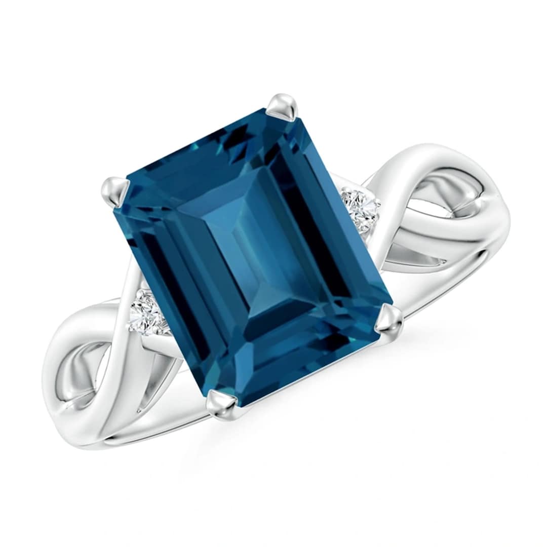 Emerald Cut London Blue Topaz Ring: Sterling Silver Twist Shank - Etsy