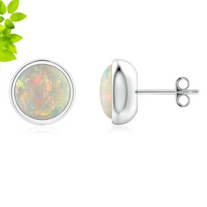 Ethiopian Opal Stud Earrings: 925 Sterling Silver Bezel Set