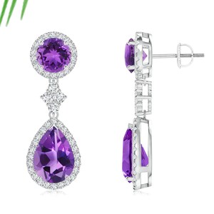amethyst earring, two tier amethyst drop earrings, white topaz earring, 925 solid silver earrings, natural amethyst earring, christmas gift