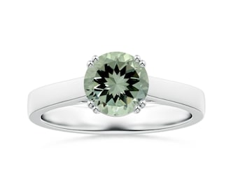 Green Amethyst Ring: Round Sterling Silver Promise Ring