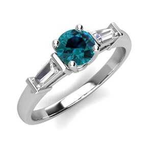 London Blue Topaz Engagement Ring: Tapered Baguette, Sterling Silver
