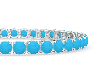Handmade Turquoise Tennis Bracelet: 925 Sterling Silver, Natural Stone