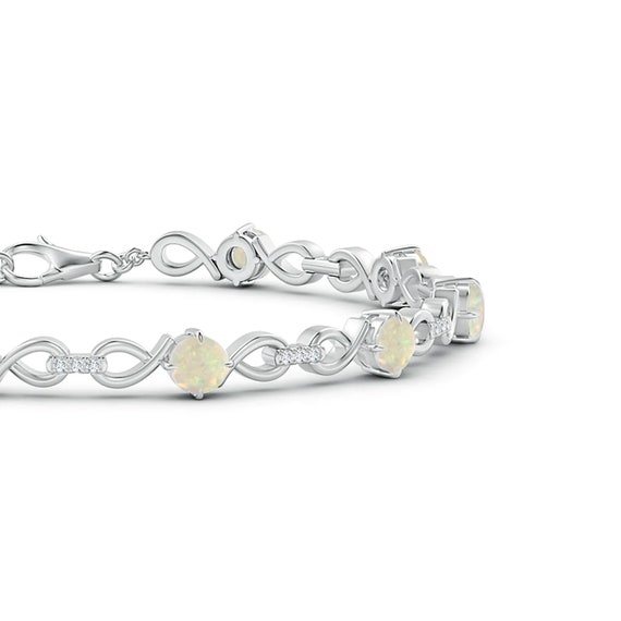 Ethiopian Opal Bracelet: Sterling Silver Infinity Link, White