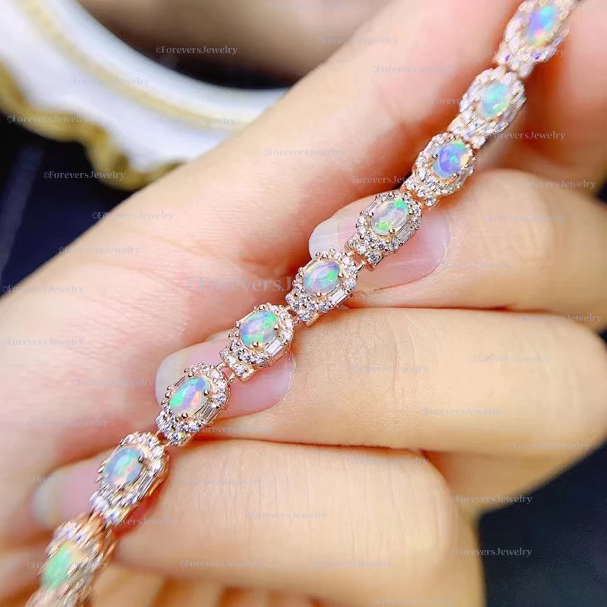 エチオピア産オパールブレスレット：ハンドメイド925スターリング