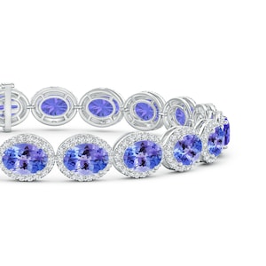 Oval Tanzanite Link Bracelet: Sterling Silver & White Topaz