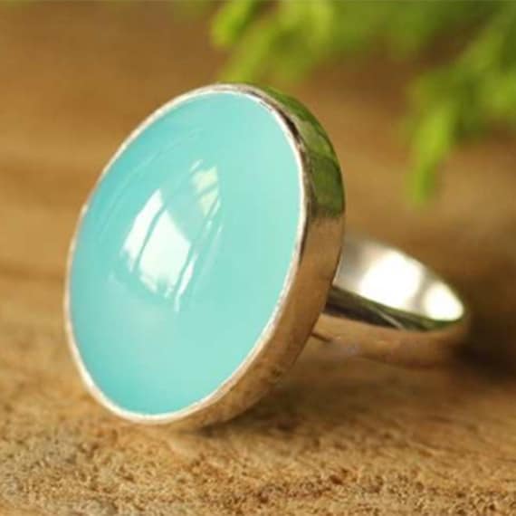 Aqua Chalcedony Gemstone Ring 925 Sterling Silver Ring Gemstone