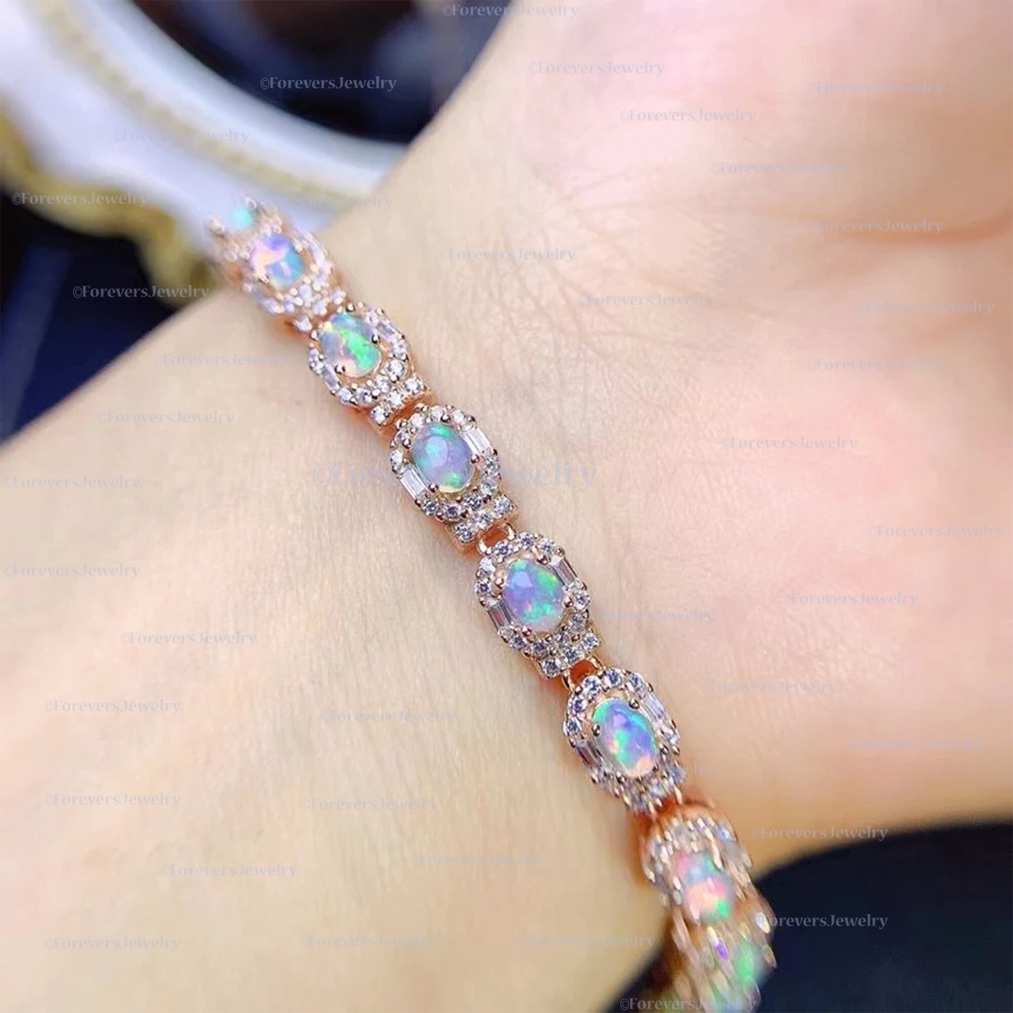 エチオピア産オパールブレスレット：ハンドメイド925スターリング