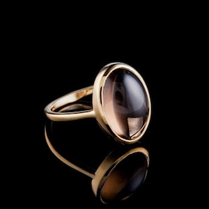 Smoky Quartz 925 Sterling Silver Ring - Gold Plated Statement Ring