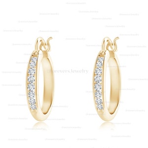 channel-set earring, round earring, white topaz earring, tapered hoop earrings, 925 sterling silver earrings, hoop earring for gift