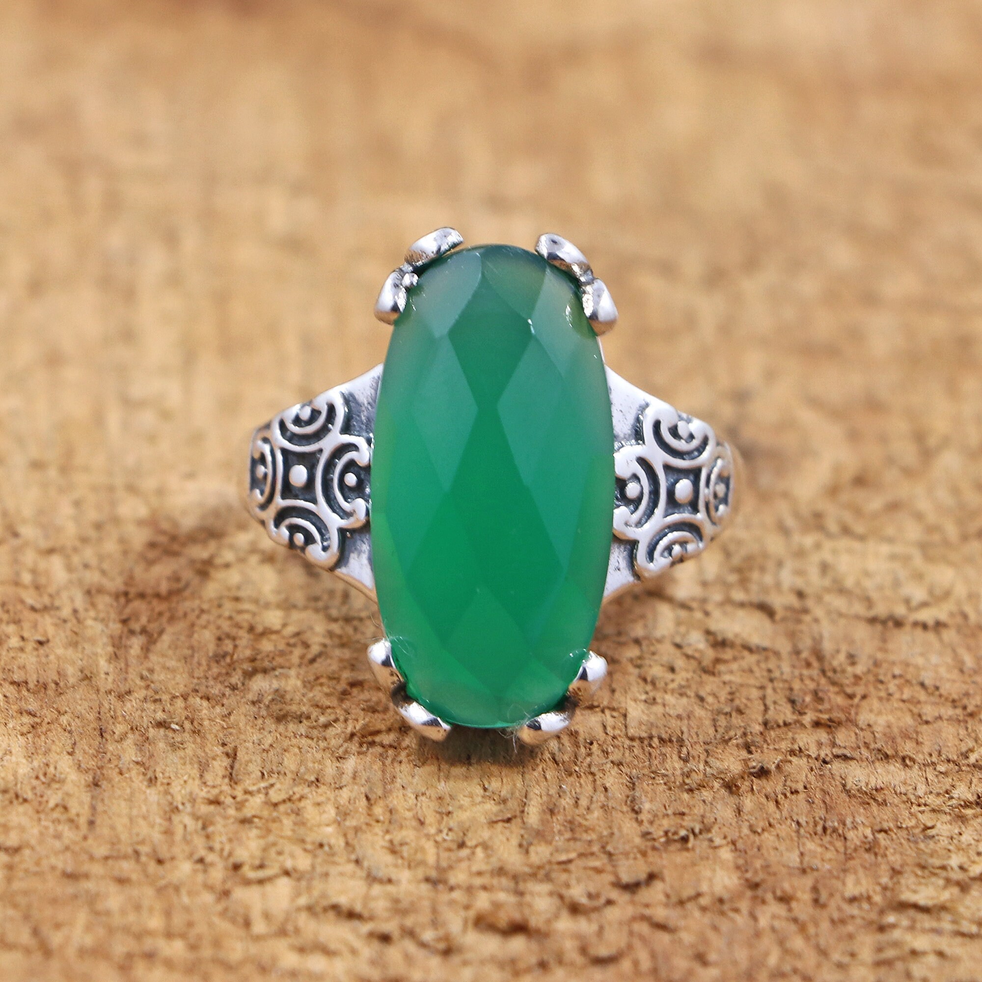 Green Onyx Ring | 925 Sterling Silver Ring | Oval Shape Ring