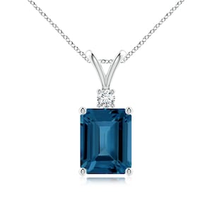 Emerald-Cut London Blue Topaz Solitaire Pendant, 925 sterling silver Pendant, handmade Pendant, Natural London Blue Topaz Necklace