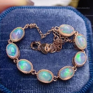 Äthiopisches Opal-Armband: Handgemachtes 925 Sterling Silber, ovale Cabochons
